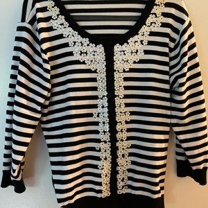 Black and white stripe sweater with flowers